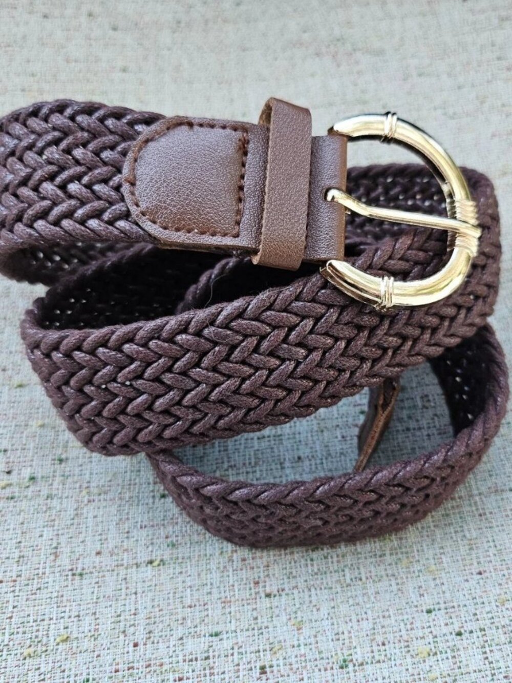 Women Belt Gold Tone Pin Buckle Brown Braided Waistband Size